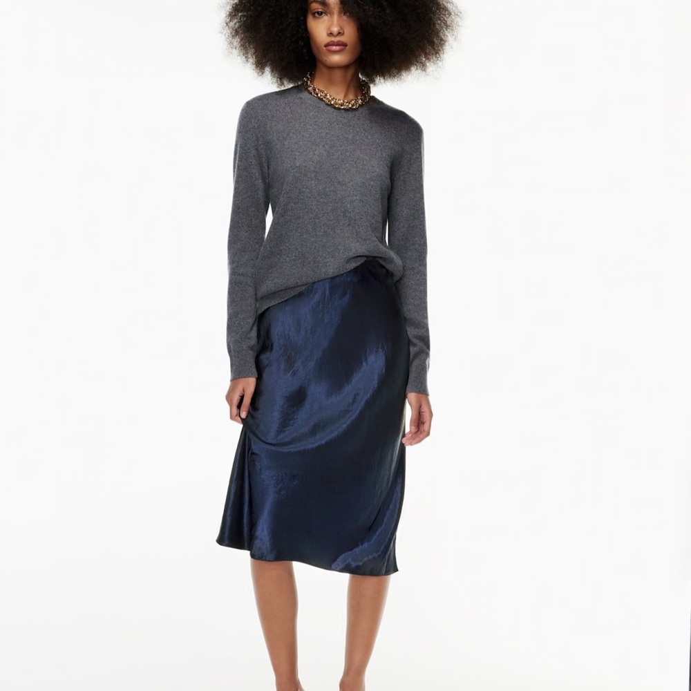 Babaton Midnight Blue Satin Midi Skirt
